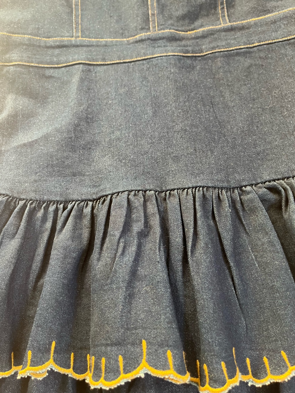 En Saison Boho Contrast Stitched Ruffle Tiered Flouncy Denim Festival Mini Dress - Picture 8 of 11